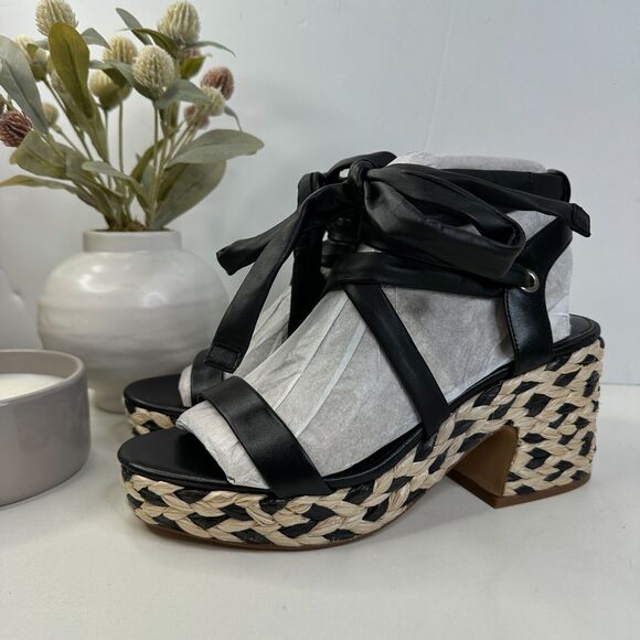 New Vince Camuto Roreka Platform Raffia Heel Sandals Black Women's 6 NWOB - Picture 3 of 10
